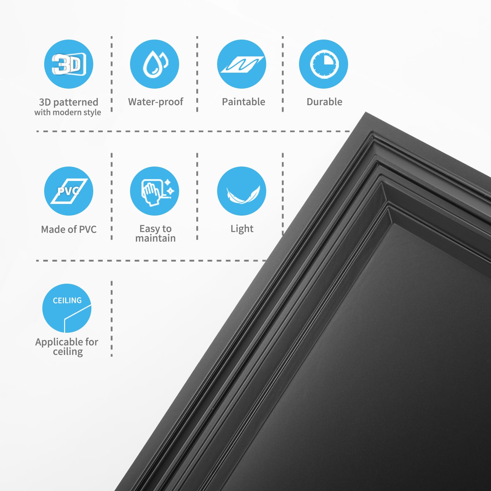 Art3d Drop Ceiling Tiles 24x24in. (12-Pack, 48 Sq.ft), Wainscoting Panels Glue Up 2ft x 2ft for Interior Décor in Living Room, Bedroom & Office, Star Black