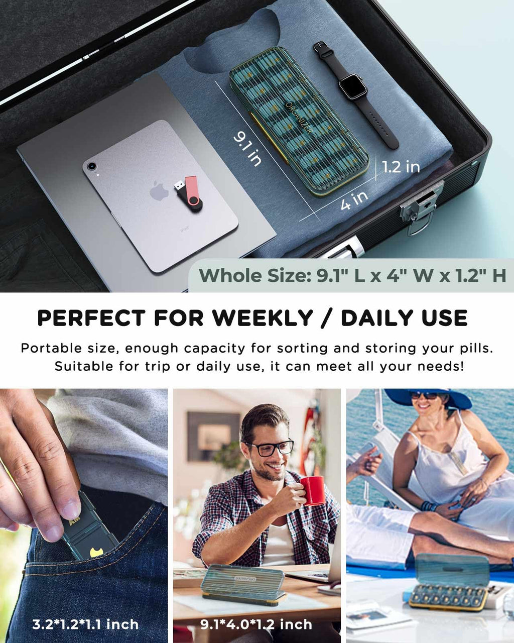 Pill Organizer 2 Times A Day, 7 Day Am Pm Pill Box - Acedada Weekly Pill Organizer Twice A Day, Portable Removable Daily Medicine Container Dispenser Case for Vitamin Fish Oil Supplement, Black Grey