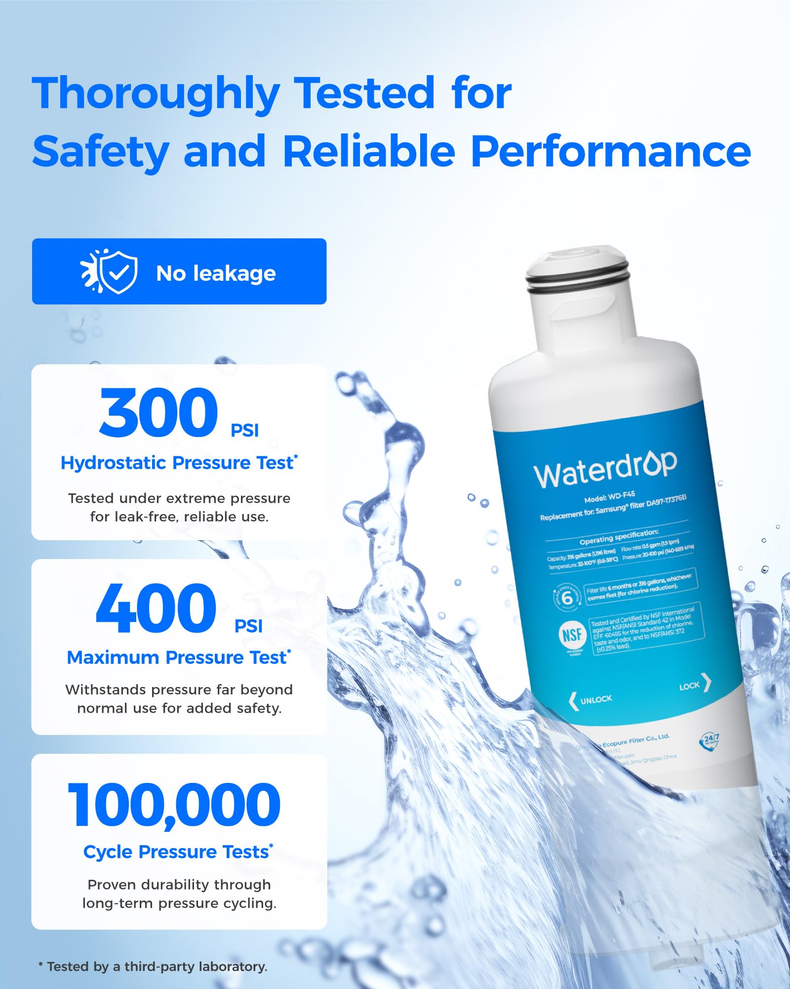 Waterdrop WD-F45 Refrigerator Water Filter, Replacement for Samsung® DA97-17376B HAF-QIN RF28R7201SR, RF28R7351SG