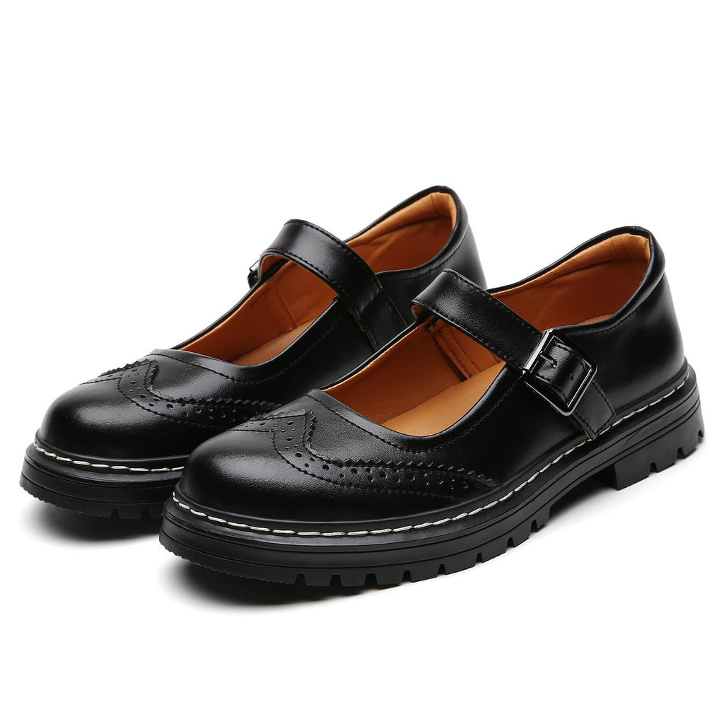 Mary Jane Shoes Women Platform Non-Slip Classics Round Toe Ankle Strap Comfort Casual Oxford Dress Work Mary Jane Flat Shoes