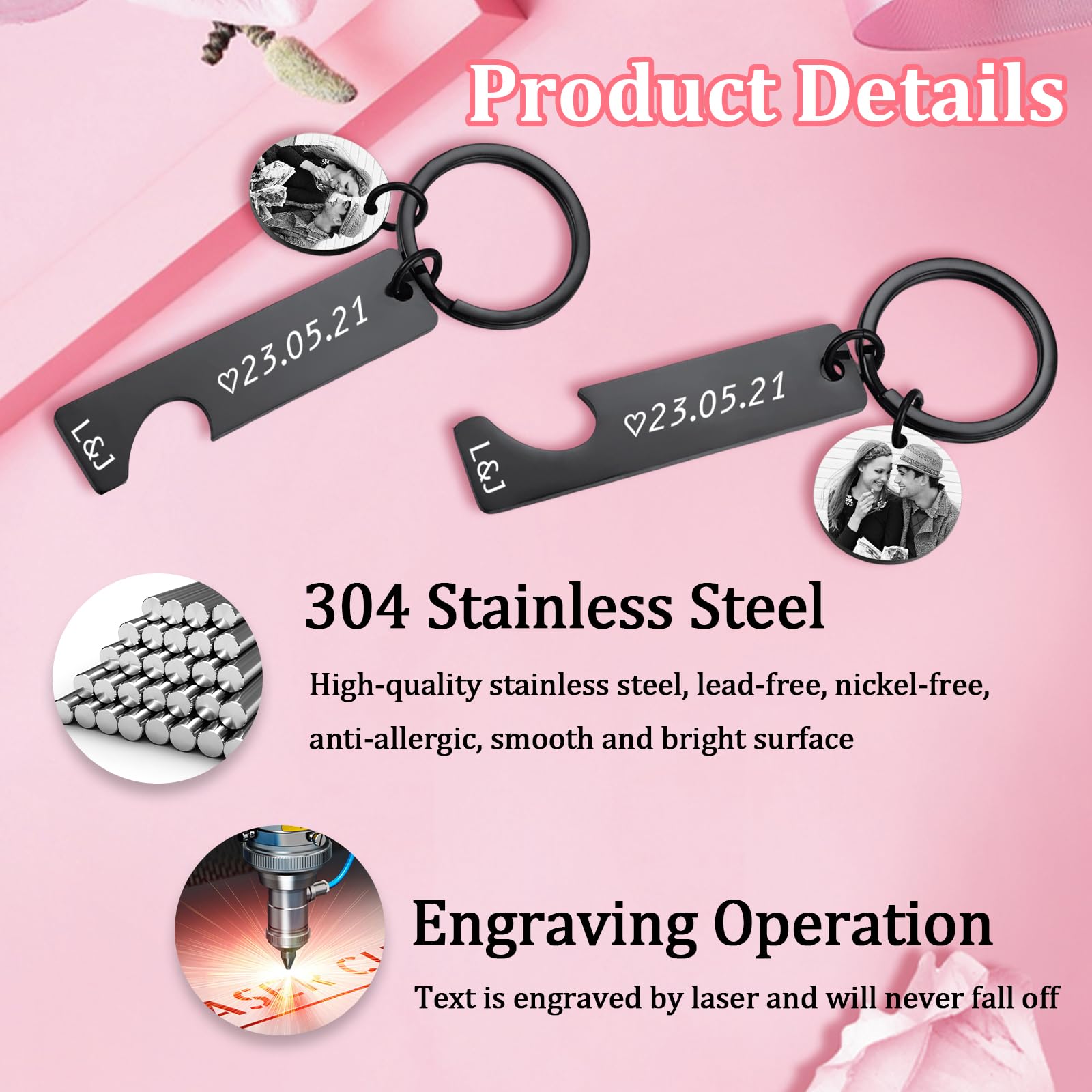 Customized Double-sided Keychain Stainless Steel Personalized Engraved Text Name Keychain Gifts for Men and Women