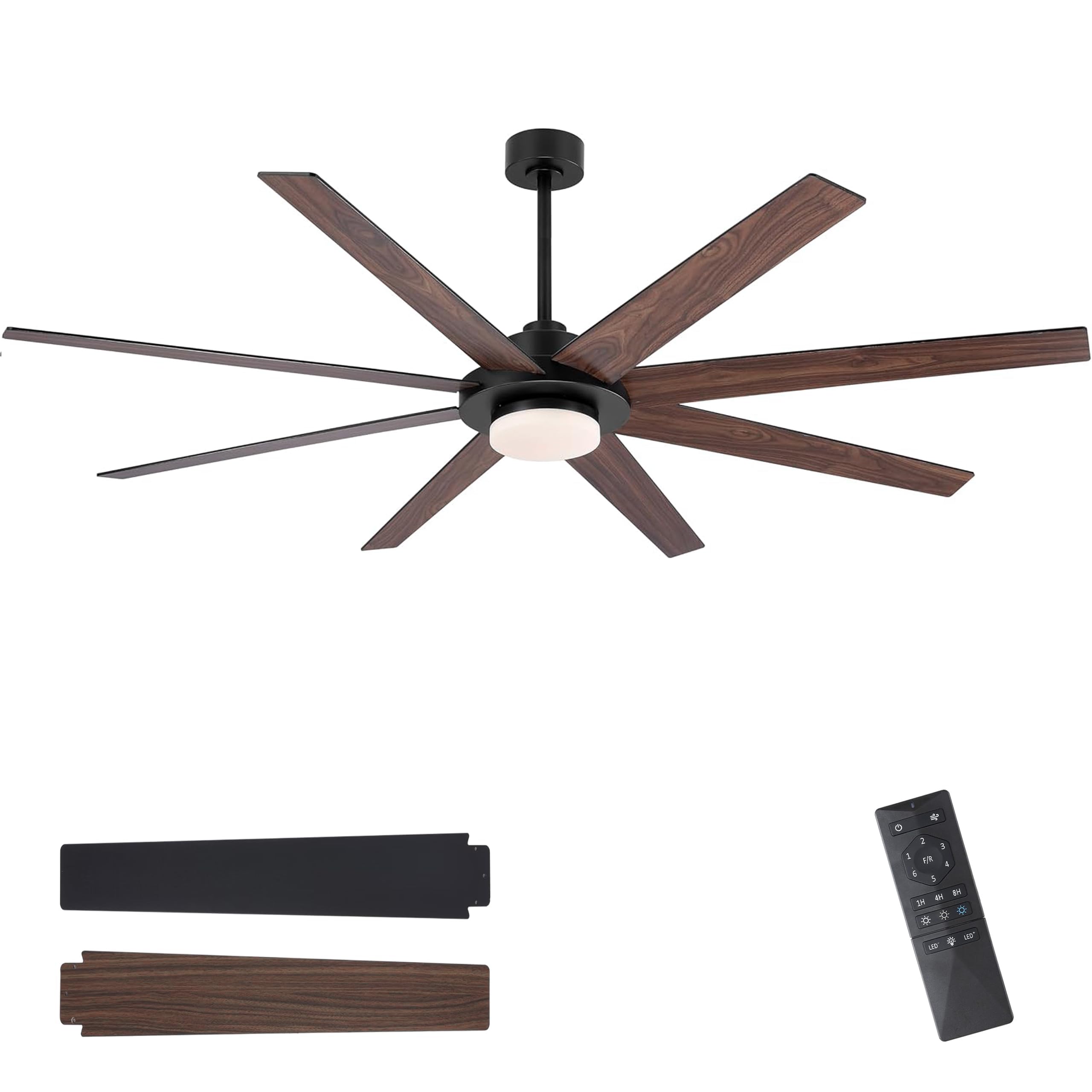 WINGBO 60" Ceiling Fan with Light and Remote Control, 6 Speed Reversible DC Motor, Dimmable LED Light, for Home and Commercial Use, Living Room/Shop/Warehouse Black/Walnut