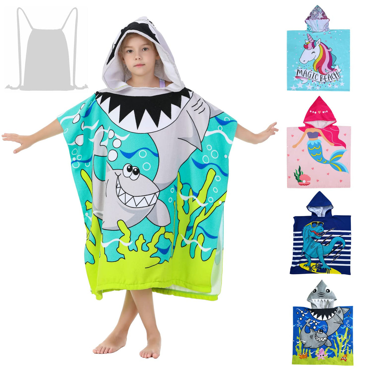 Soft Microfiber Swim Cover-ups for 3 to 10 Years Old Kids Hooded Bath Beach Poncho Towels (Alligator, Fits 3-10 Years)