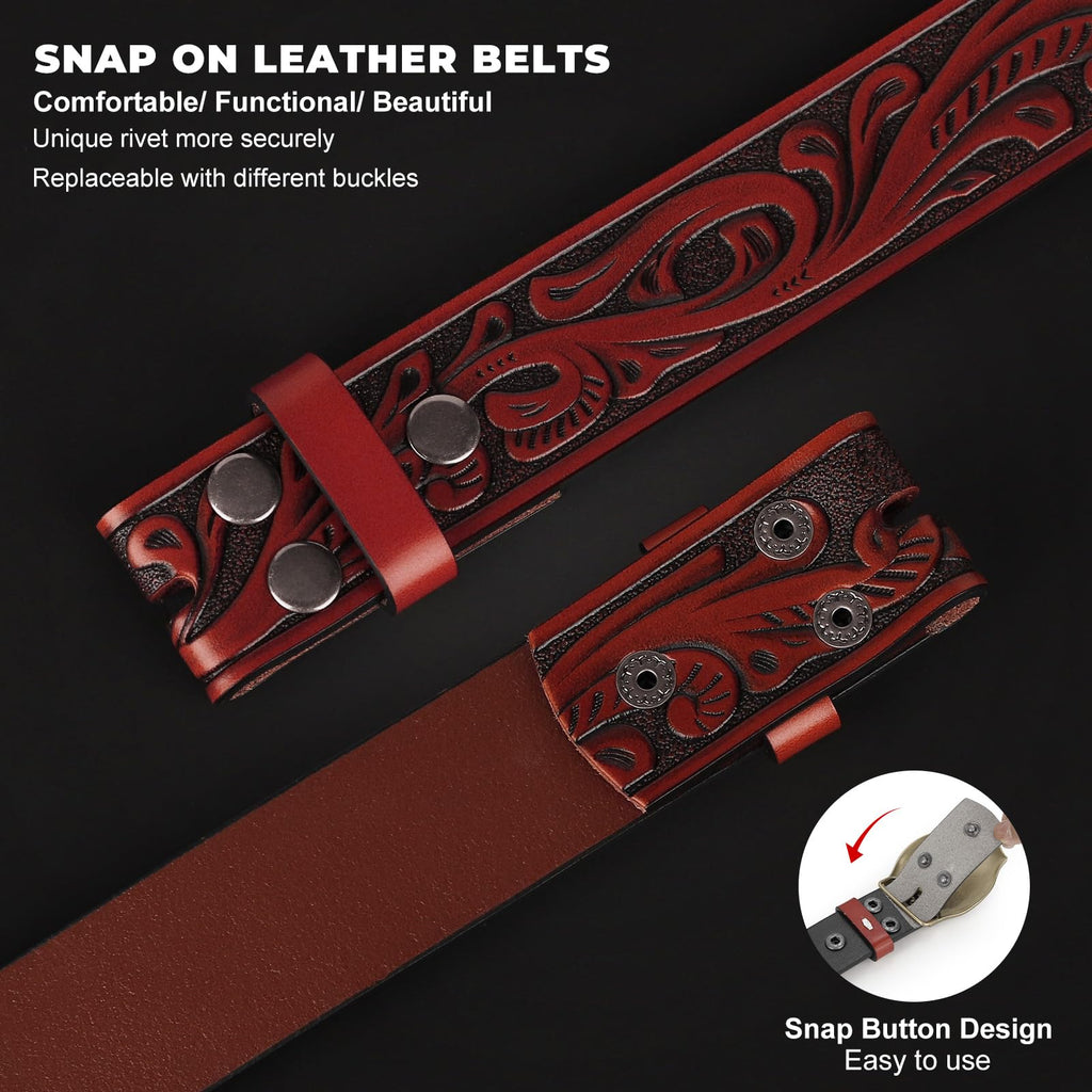BELTROAD Western Leather Belt Strap for Men Women Cowboy Cowgirl Leather Mens Belts for Jeans Birthday Christmas Belt Gifts