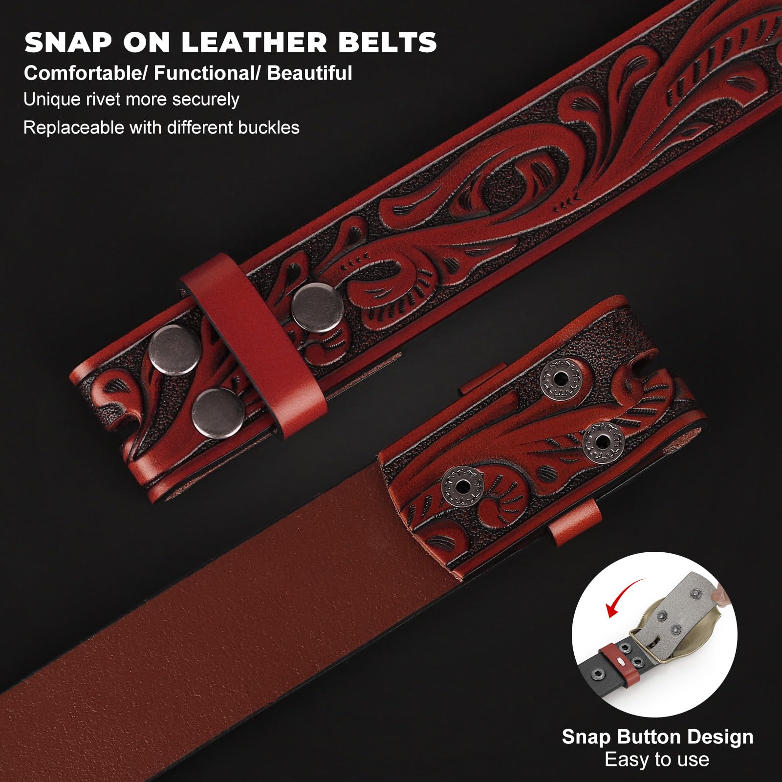 BELTROAD Western Leather Belt Strap for Men Women Cowboy Cowgirl Leather Mens Belts for Jeans Birthday Christmas Belt Gifts