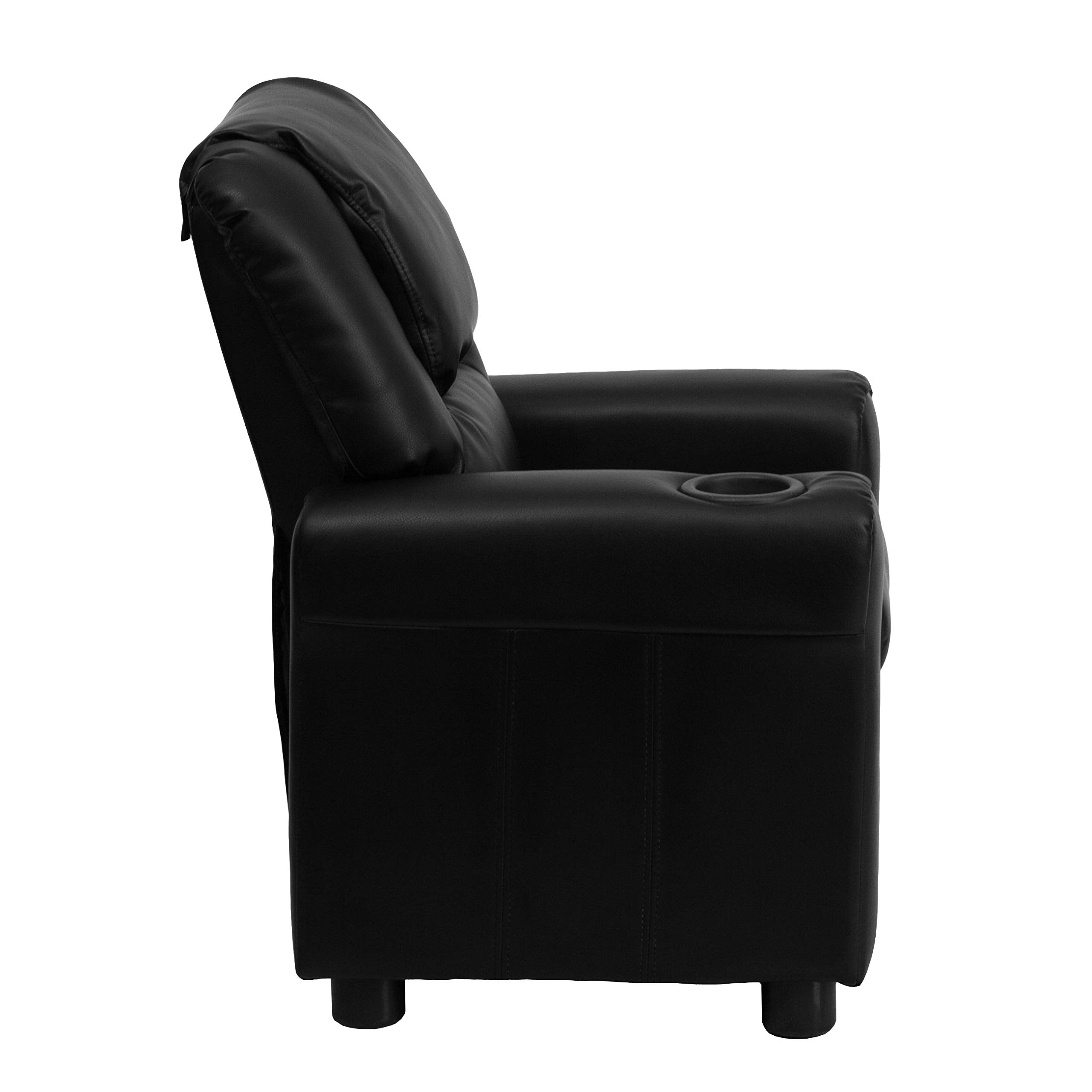 Flash Furniture Vana Vinyl Kids Recliner with Cup Holder, Headrest, and Safety Recline, Contemporary Reclining Chair for Kids, Supports up to 90 lbs., Beige