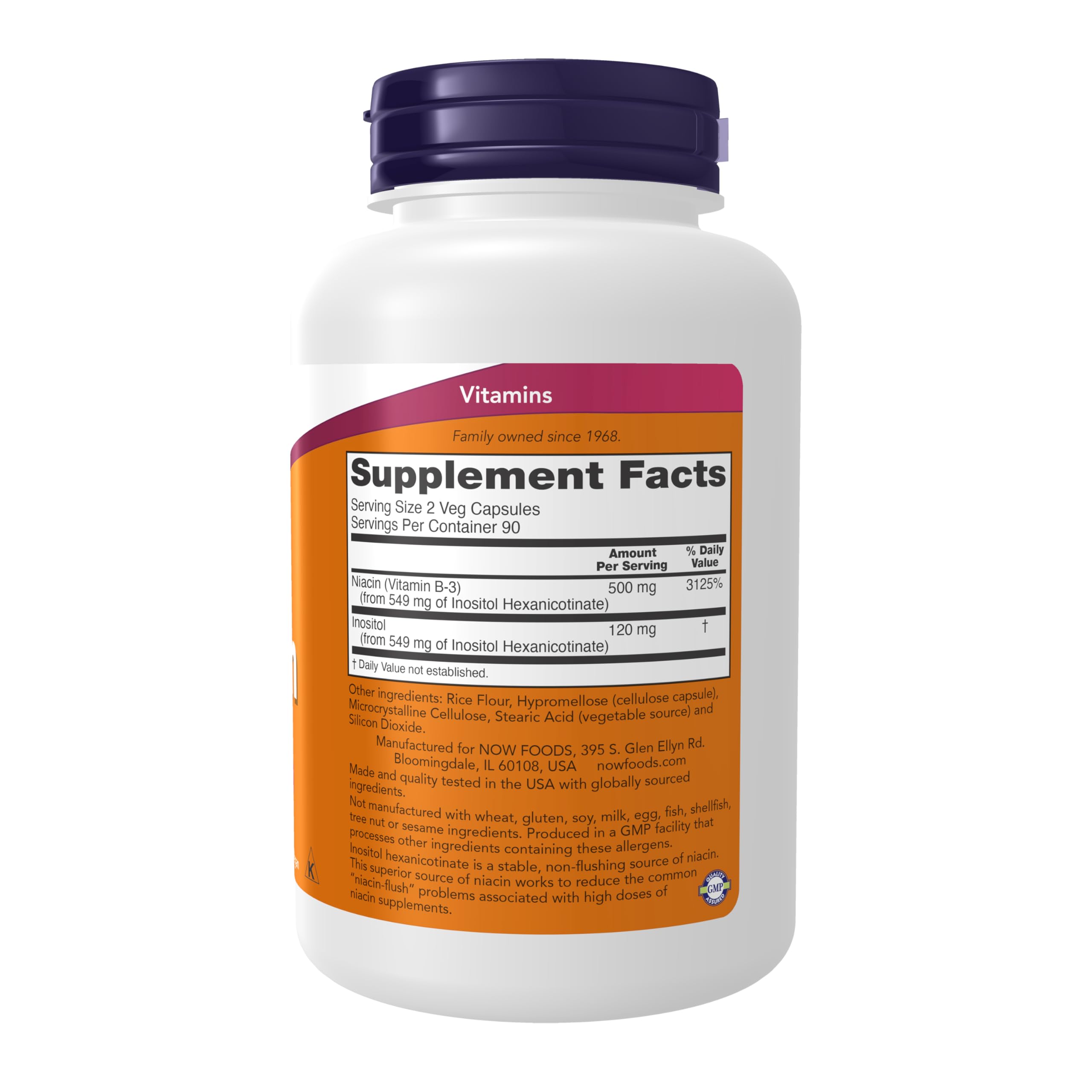 NOW Foods Supplements, Niacin (Vitamin B-3) 250 mg, Flush-Free, Nutritional Health, 90 Veg Capsules