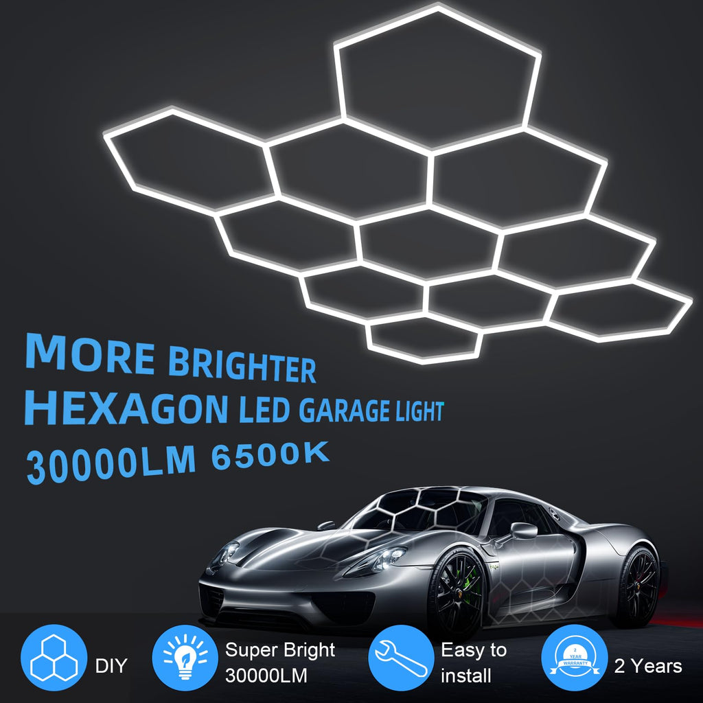 MODERN Hexagon LED Light,105W 12600LM 6500K, 3 Hexagonal LED Shop Light for Auto Shops, Malls & Work Areas
