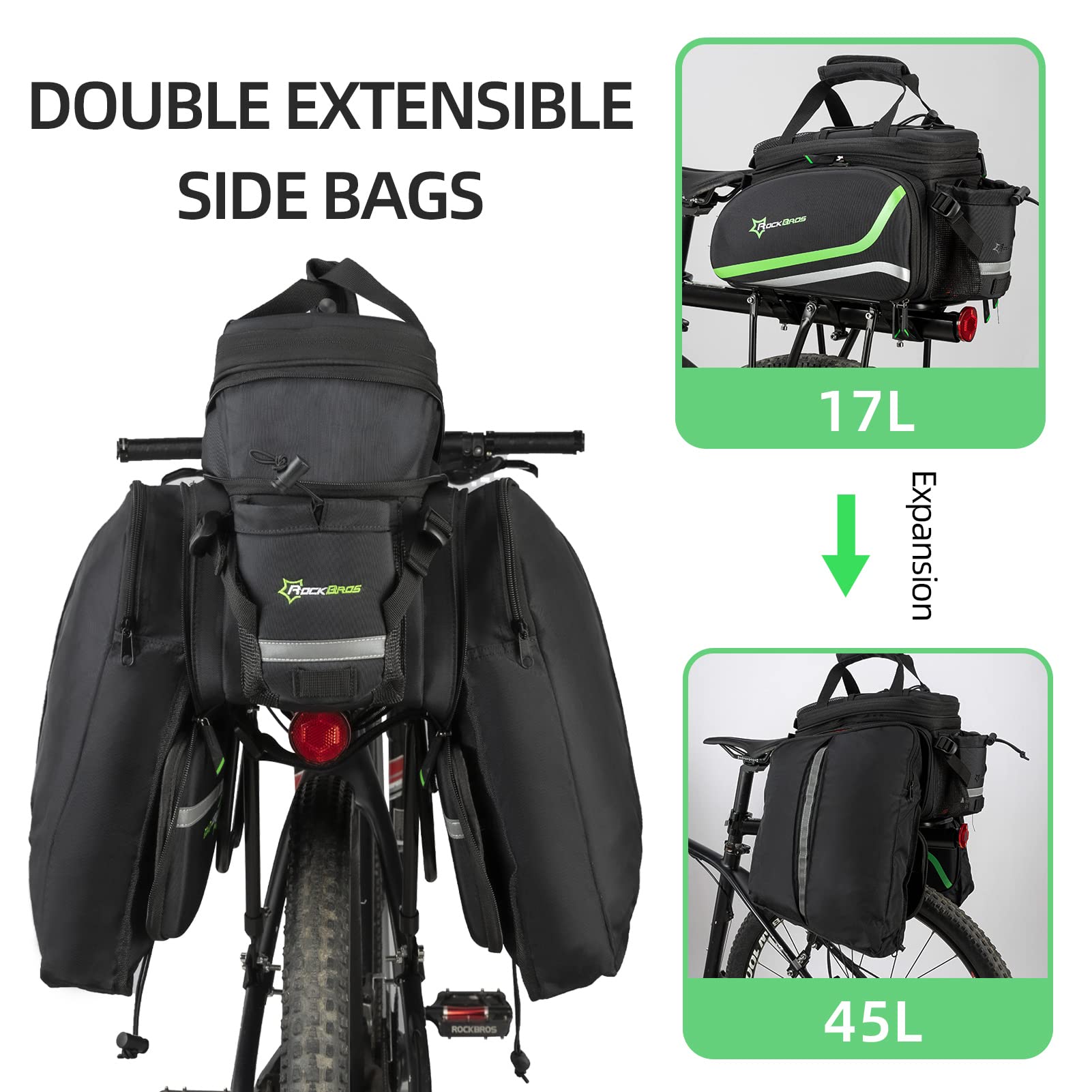 ROCKBROS Bike Trunk Bag 17L-45L Bike Rear Rack Bag Waterproof