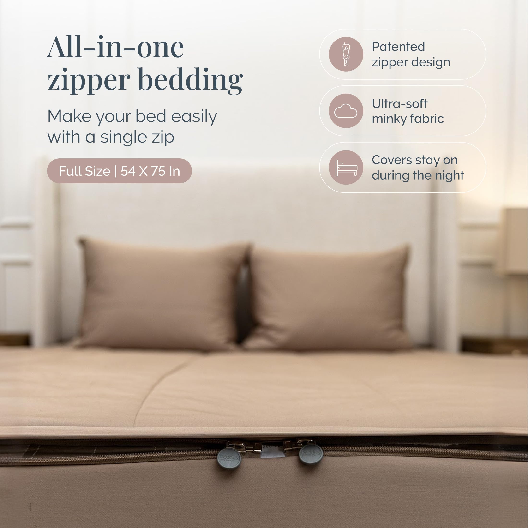 Beddy's Navy Blue All-in-One Zipper Bedding Set - Minky Lined - Twin | Smooth-Glide Zippers, Durable Construction, Easy To Make & Wash, 100% Cotton Exterior, Includes Pillowcase & Sham
