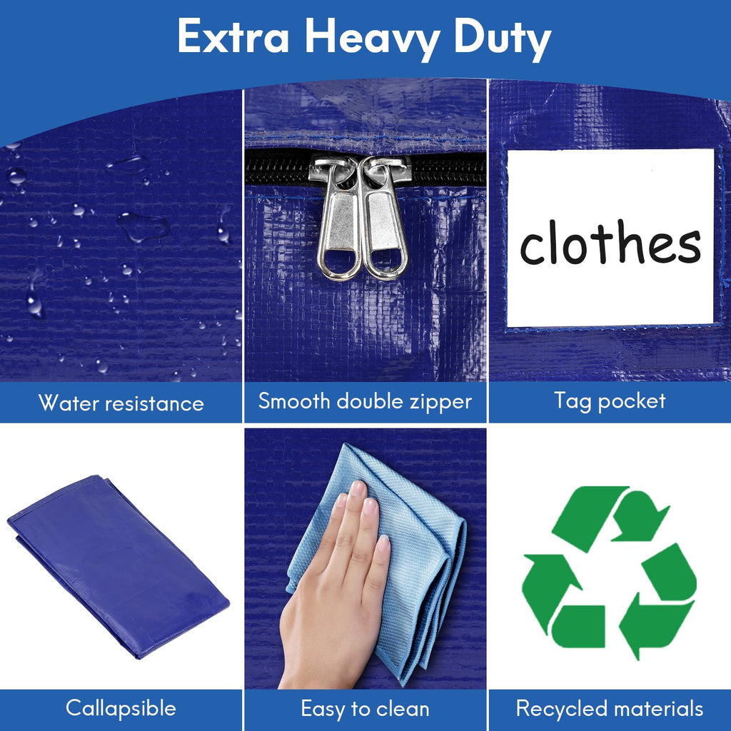 2-Pack Extra-Large Heavy-Duty Storage Totes with Reinforced Handles, Durable Zippers & Waterproof Material — Perfect for Space-Saving, Moving, Shipping and Travel (Black)
