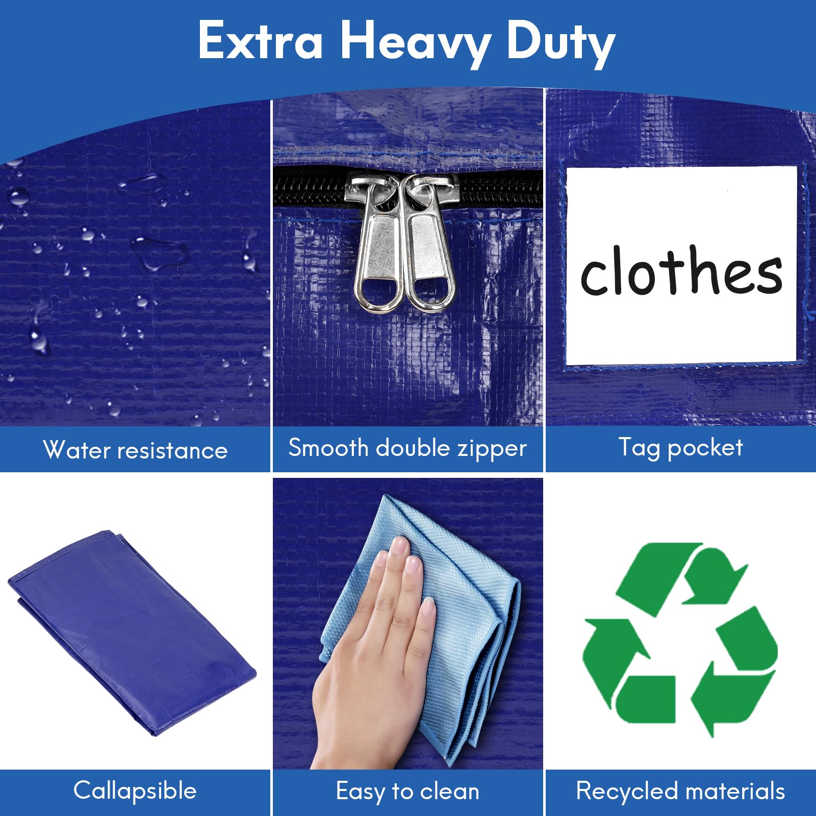 2-Pack Extra-Large Heavy-Duty Storage Totes with Reinforced Handles, Durable Zippers & Waterproof Material — Perfect for Space-Saving, Moving, Shipping and Travel (Black)