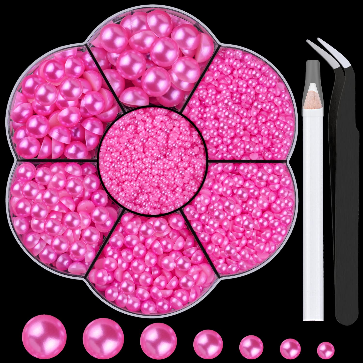 BELLEBOOST 5600pcs ABS Round Flat Back Beige Pearls Kit with Pickup Tools for Nail Art, Face, Body Decorations