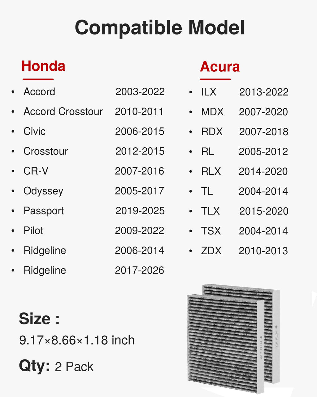 Puroma Cabin Air Filter with Activated Carbon, Replacement for CP134, CF10134, Honda & Acura, Civic, CR-V, Odyssey, CSX, ILX, MDX, RDX, AT134 (1 pc)