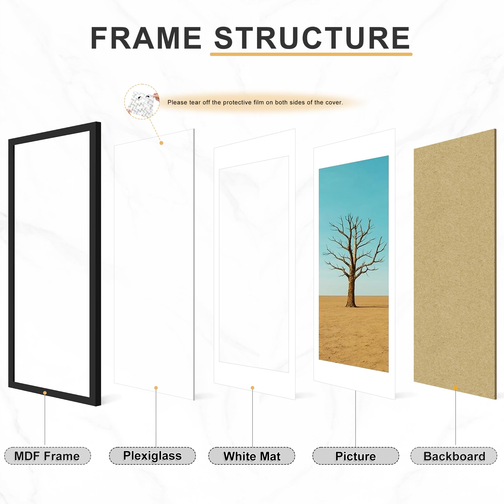 Picrit 24x34 Black Poster Frame 7 Pack, Display Pictures 20x30 Picture with Mat or 24 x 34 without Mat for Horizontal or Vertical Wall Mounting, Wall Gallery Photo Frames