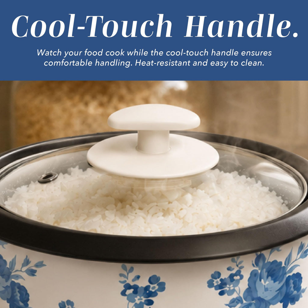 COOK WITH COLOR 6 Cup Rice Cooker 300W - Effortless Cooking and Perfectly, Cooks 3 Cups of Raw Rice for 6 Cups of Cooked Rice, Floral Blue