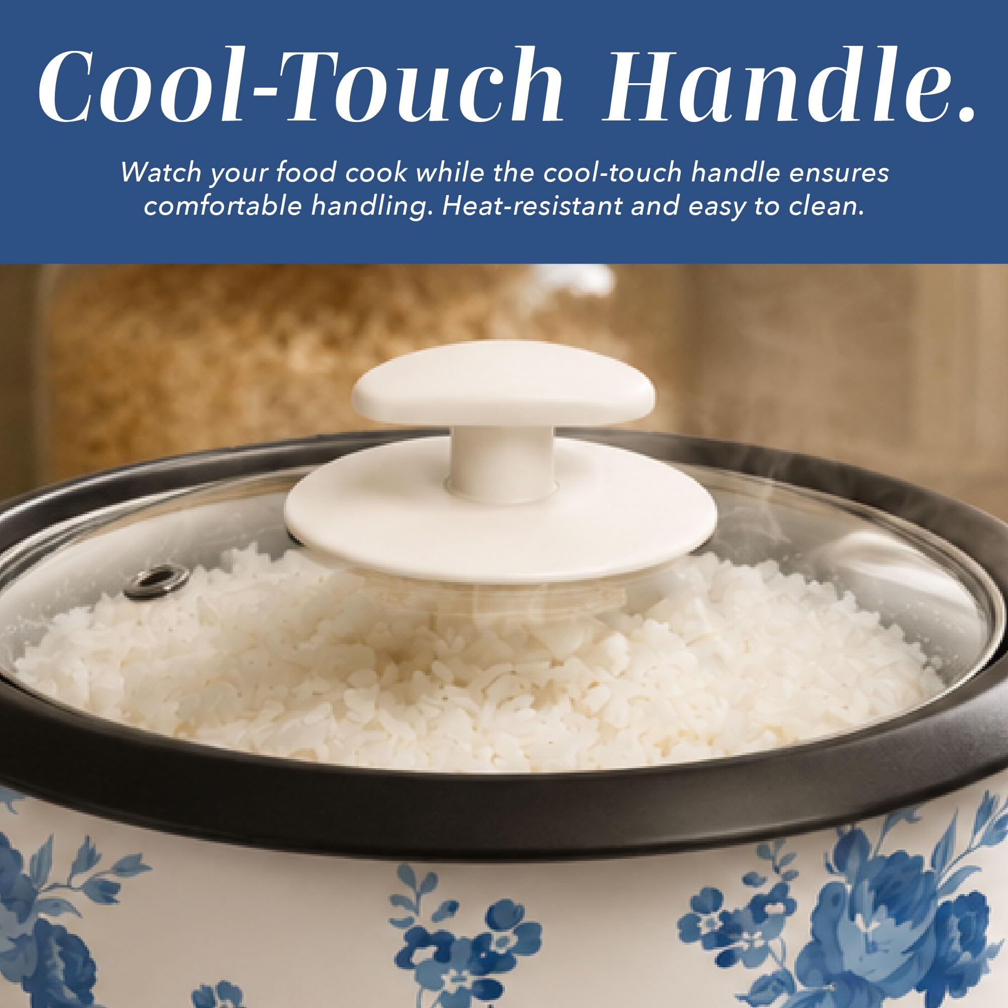 COOK WITH COLOR 6 Cup Rice Cooker 300W - Effortless Cooking and Perfectly, Cooks 3 Cups of Raw Rice for 6 Cups of Cooked Rice, Floral Blue