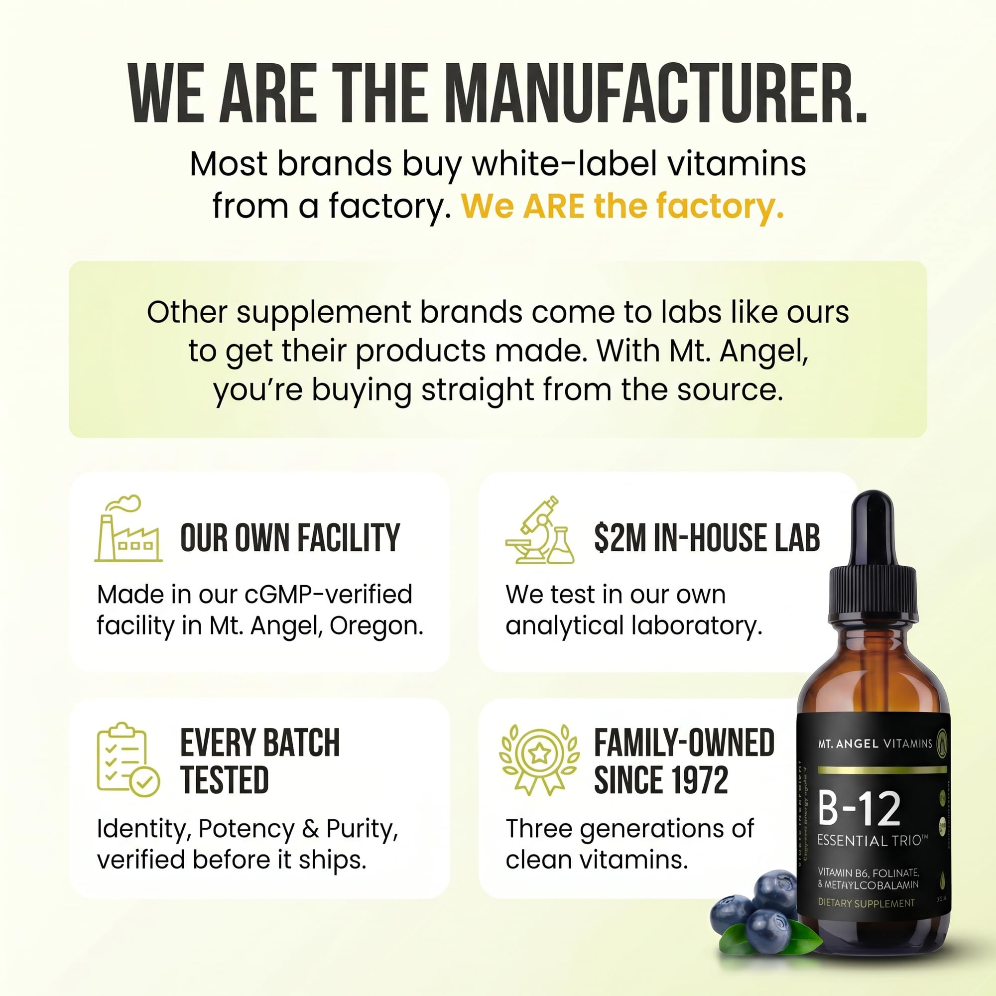 Mt. Angel Vitamins - B12 Essential Trio - Vegan Sublingual Drops with High-Potency Methyl B12, B6 & Folate - Easy Absorption Liquid - Non-GMO, Made in USA