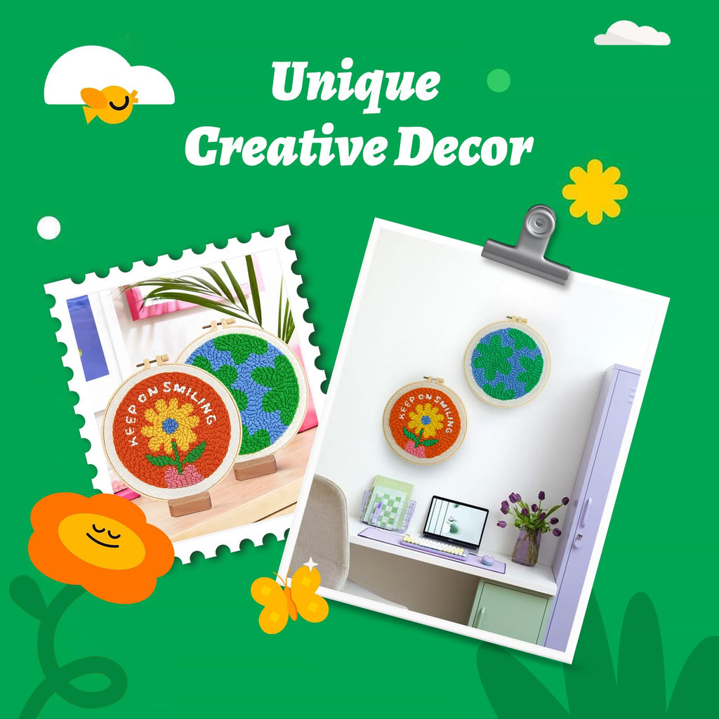 yuegool 6PCS Enchanted Oddities Punch Needle Coasters Kit – Easy DIY Embroidery Kit for Beginners, Adults & Kids | Includes Patterns, Tools, Yarns, Hoop, Instructions, Coaster Holder