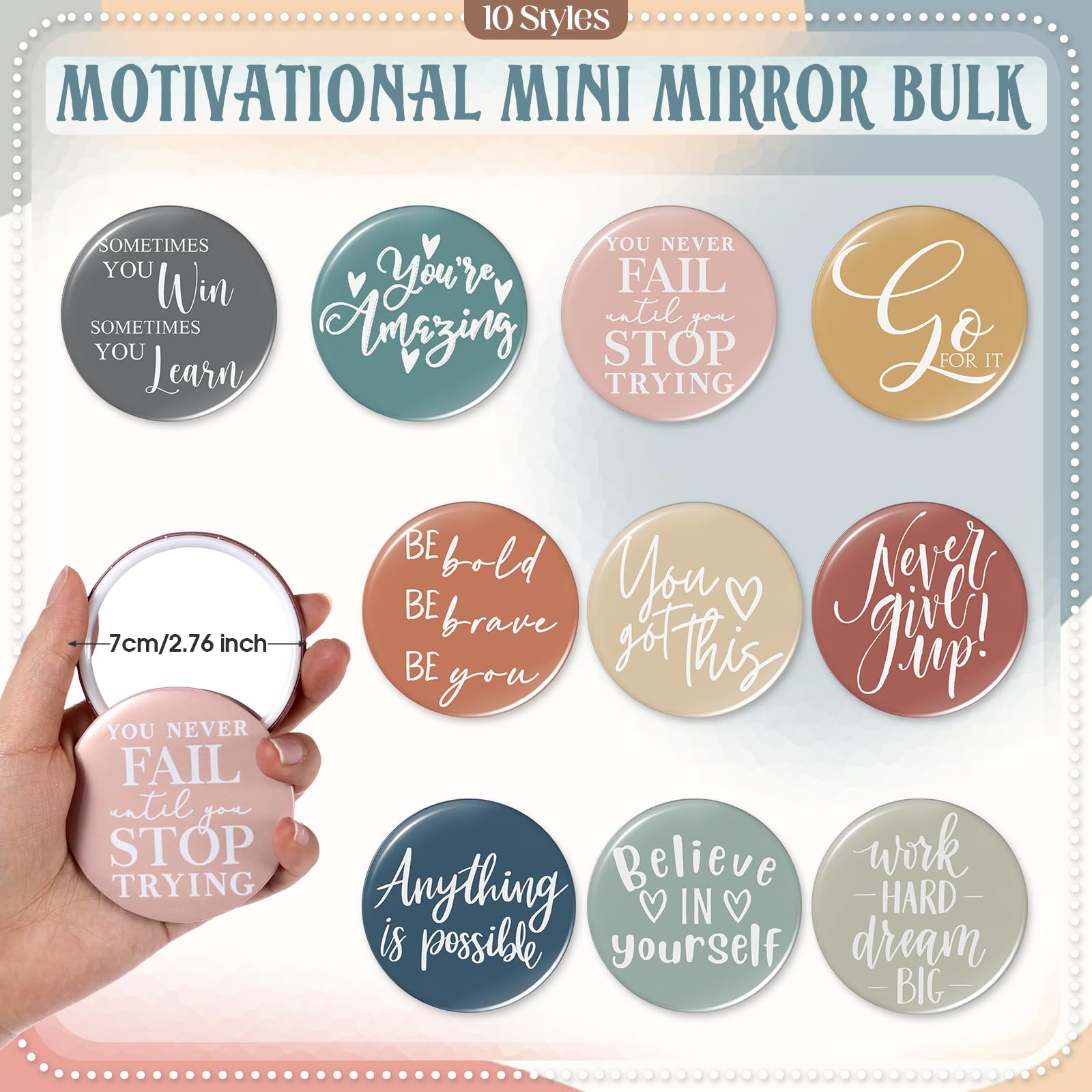 Vercraft 20 Pcs Employee Appreciation Gift for Women Inspirational Canvas Makeup Bag Portable Compact Mirror Bulk Cosmetic Bag Thank You Party Favor for Women Coworker Nurse (Bohemian,Boho)