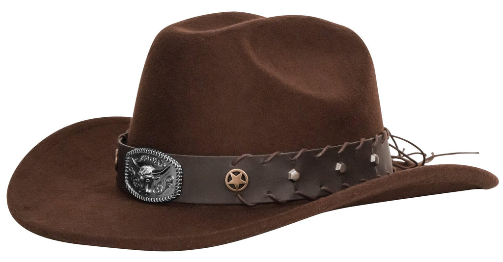 Vintage Western Cowboy Hat for Men Women - Wide Brim Cowgirl Fedora Hats with Braided Rope Band M