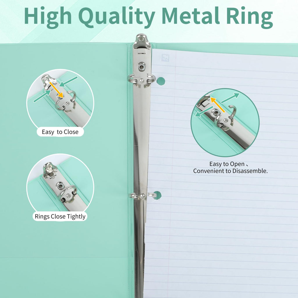 0.5 inch 3-Ring Binder, 1/2 inch Round Ring Binder with 2 Inside Pockets, Clear View Cover Binders Holds 8.5'' x 11''Paper，PVC Free, Pastel Color Binders for Office/Home/School Supply, 6 Pack