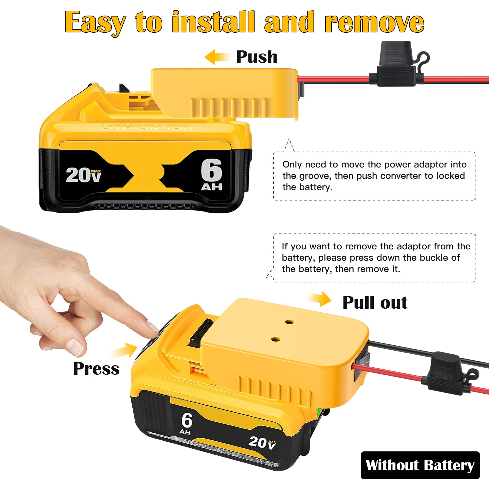 Power Wheels Adapter for Dewalt 20V Battery Adapter Power Wheels Battery Conversion Kit with Switch, Fuse & Wire Terminals, 12AWG Wire, Power Connector for DIY Ride On Truck, RC Car Toys and Robotics