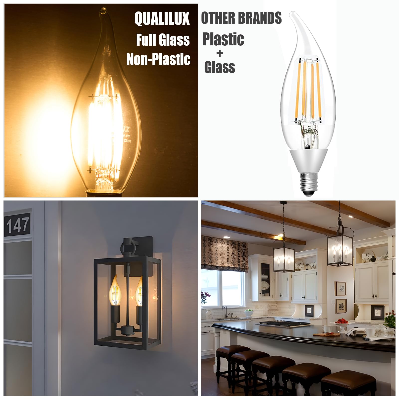 Qualilux Dusk to Dawn A19 LED Light Bulbs 850LM, 60W Equivalent, Daylight, Energy-Efficient 9.5W, A19, E26 Base, 2-Pack, HQ-H011