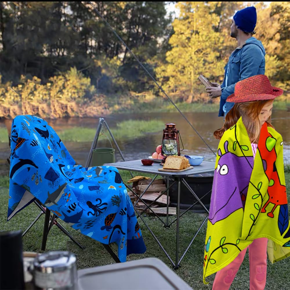 Kids Beach Towel Velour Terry Blanket Throw 100% Cotton Super Soft Absorbent 25.5X51 inches for Bath Swimming Sports Camping Holiday Picnic, Bus Coconut Parasol Lounge Audio Player.