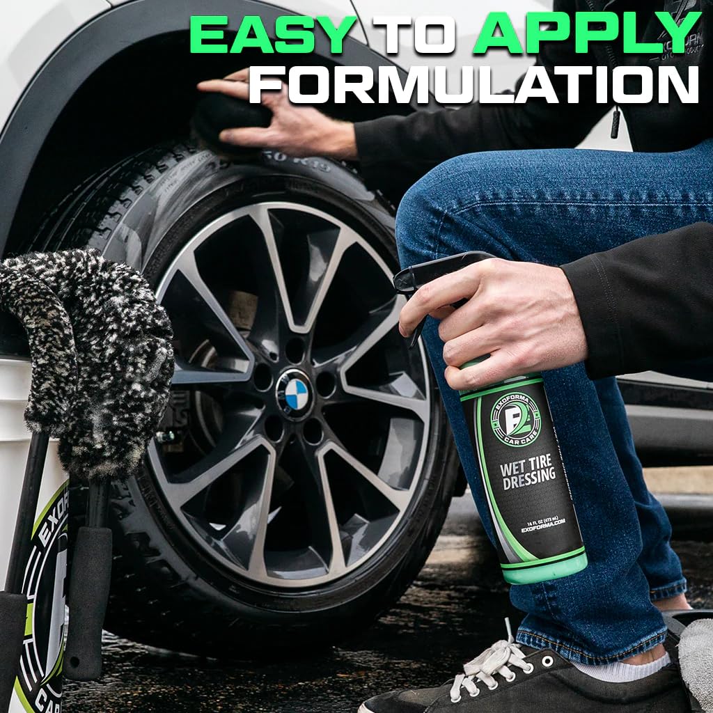 ExoForma Wet Tire Dressing Spray - Extremely High Shine Tire Dressing for That Wet Look - No Sling, Non-Greasy Silicone Formula with UV Protection - Easy to Apply, Minimal Cure Time - 16 fl oz