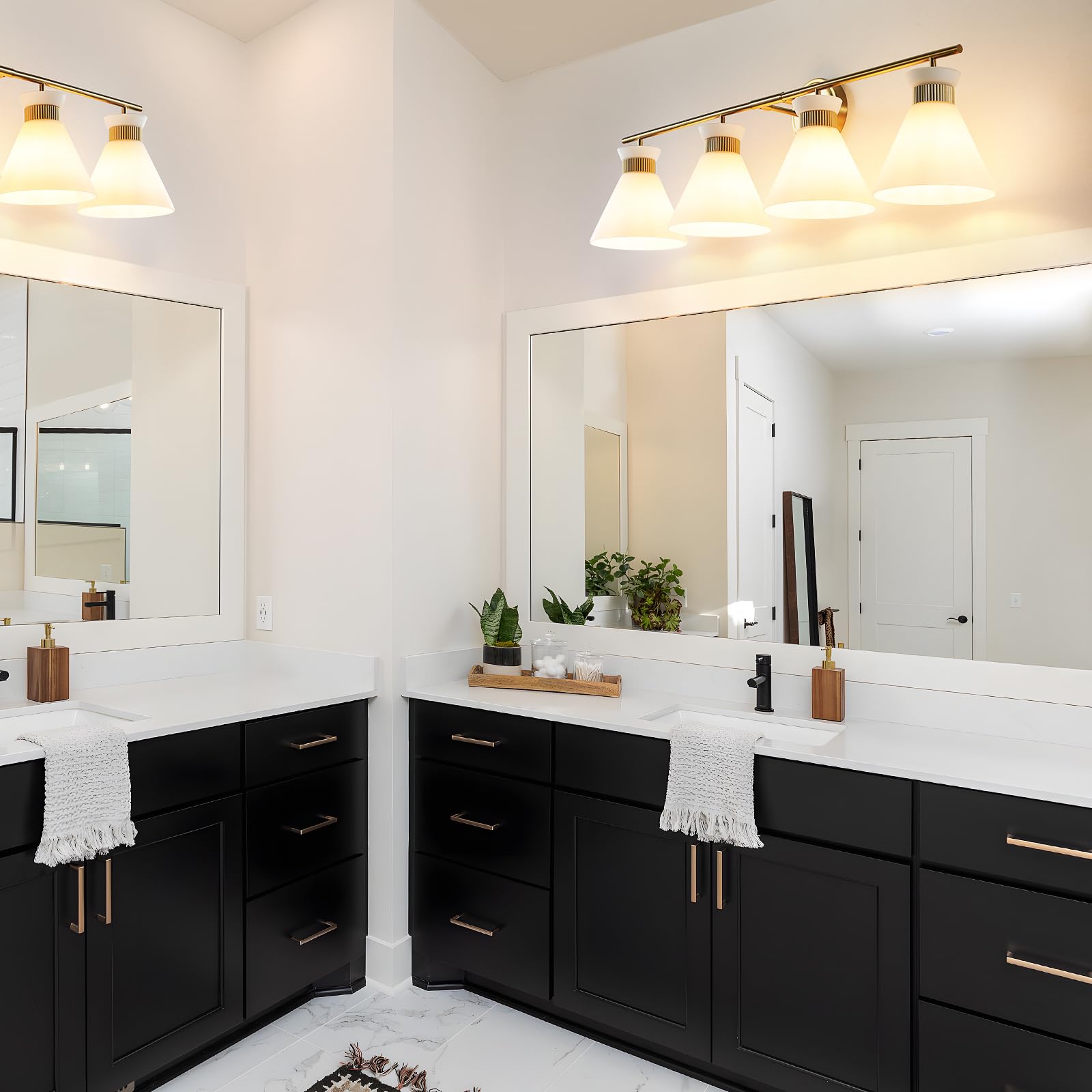 WOSHITU Gold Bathroom Light Fixtures: Modern Vanity Lighting Fixtures 2 Lights for Bathroom Mid Century Vanity Light Sconces Over Mirror with Frosted Milky Glass for Bath Bedroom Makeup