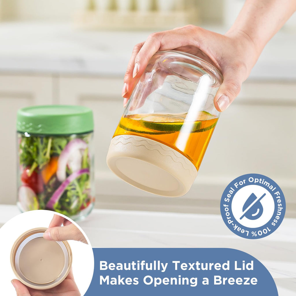 DRKIO 10 Oz Overnight Oats Containers with Lids - 4 Pack Glass Storage Jars with Airtight Lids Wide Mouth Mason Food Jars Great for Meal Prep Salad Chia Pudding Snacks Yogurt Sugar Spice Cereal