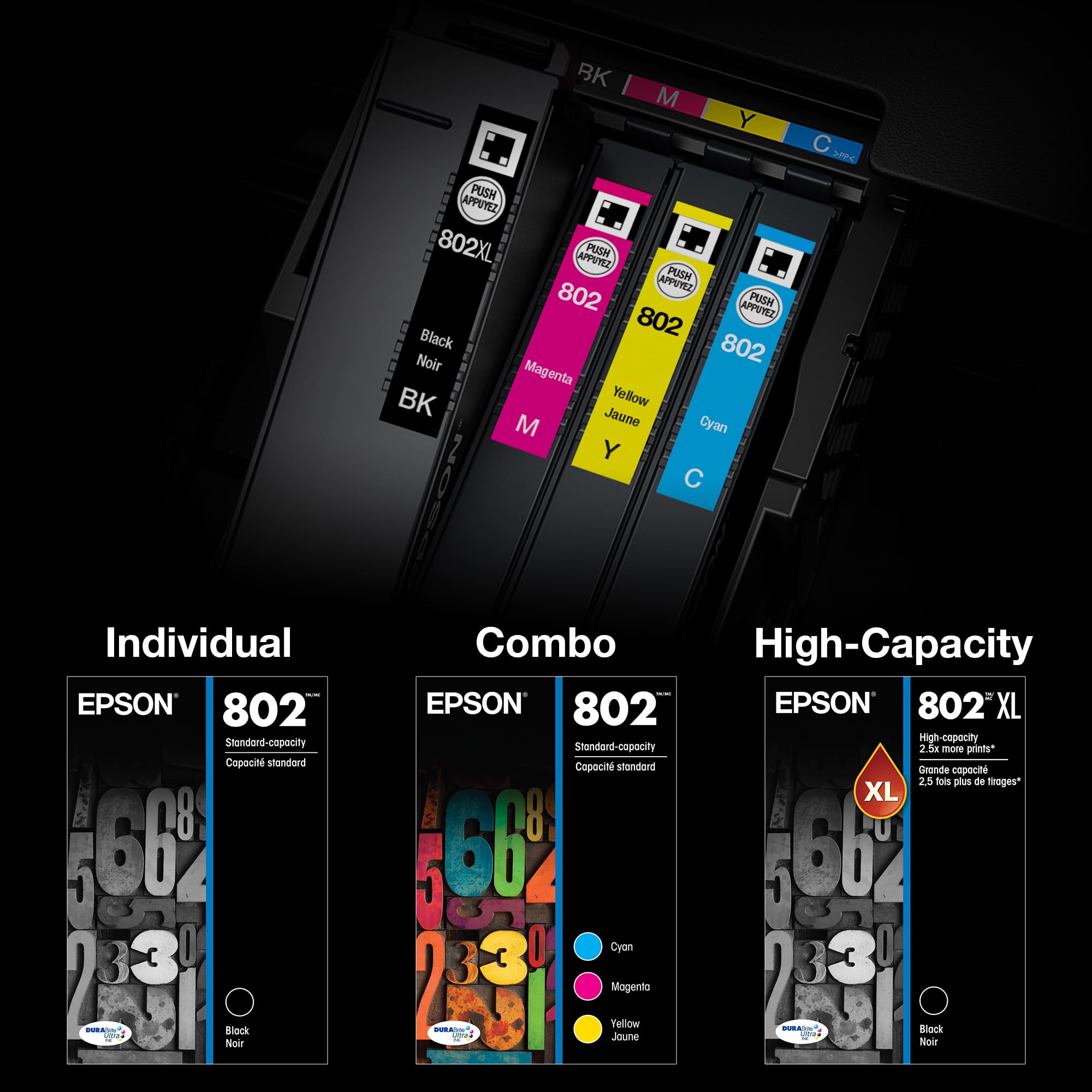 EPSON 802 DURABrite Ultra Ink High Capacity Black Cartridge (T802XL120-S) Works with WorkForce Pro WF-4720, 4730, 4734, 4740