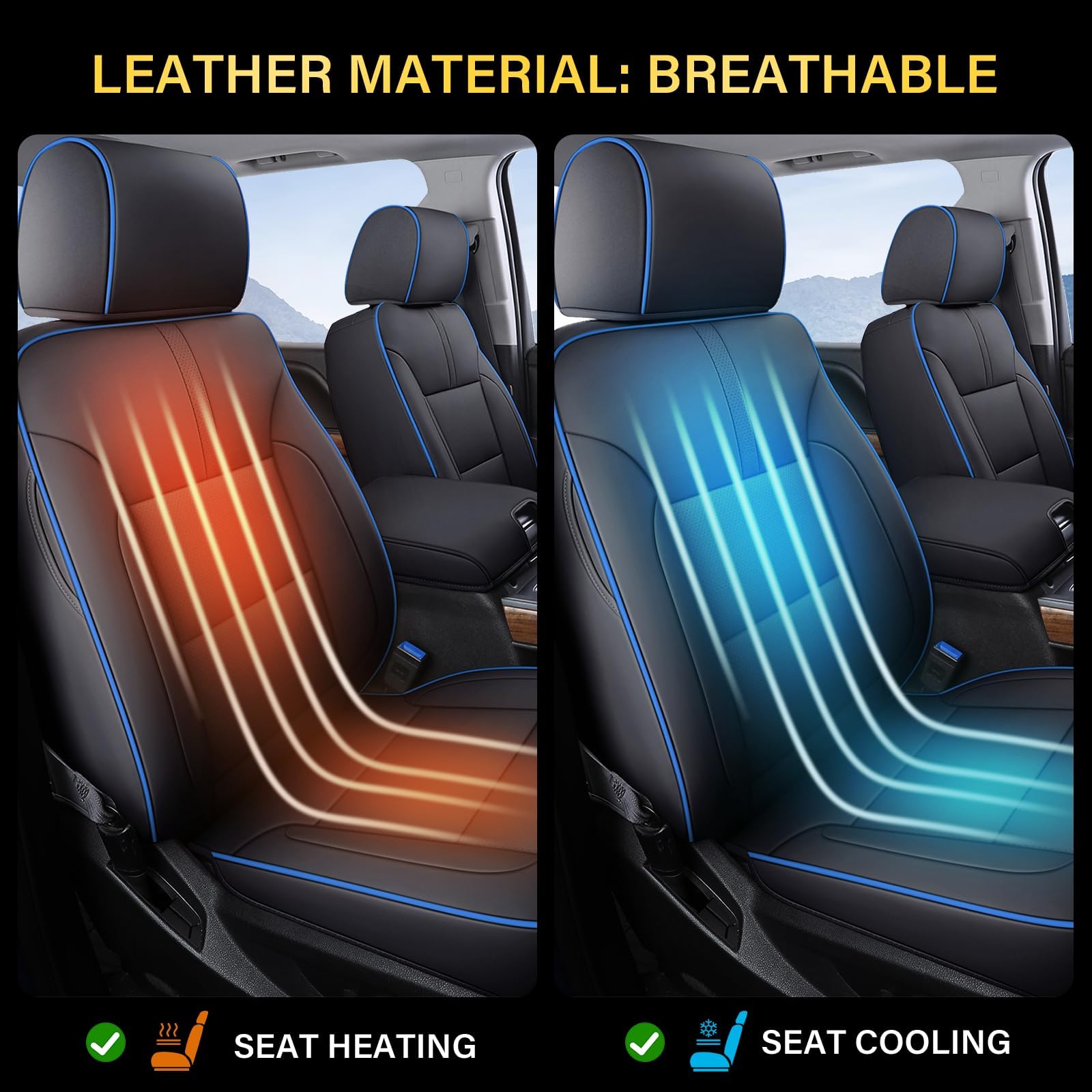 Coverado Chevy Silverado Seat Covers, Faux Leather Seat Covers Fit for Chevy Silverado GMC Sierra 2007-2025 1500, 2015-2025 2500HD 3500HD Crew Double Extended Cab (Front, Black)
