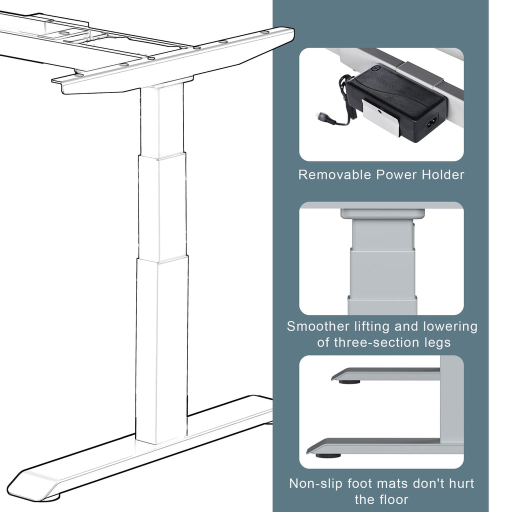 Fromann Dual Motor Electric Standing Desk Frame 3 Tier Legs Height Adjustable Handset with USB A+ C Ports Sit Stand up Desk Base for Home and Office (Black)