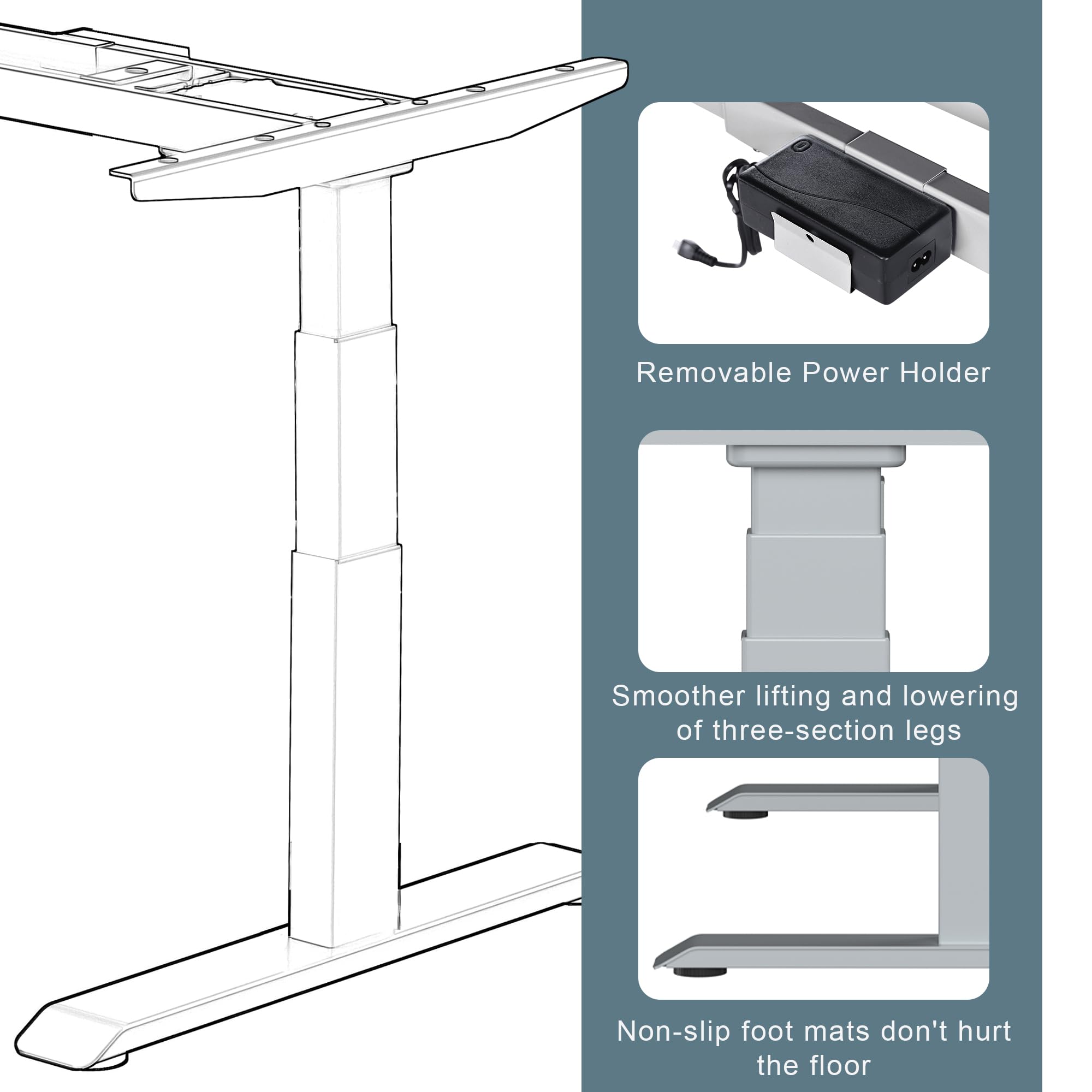 Fromann Dual Motor Electric Standing Desk Frame 3 Tier Legs Height Adjustable Handset with USB A+ C Ports Sit Stand up Desk Base for Home and Office (Black)