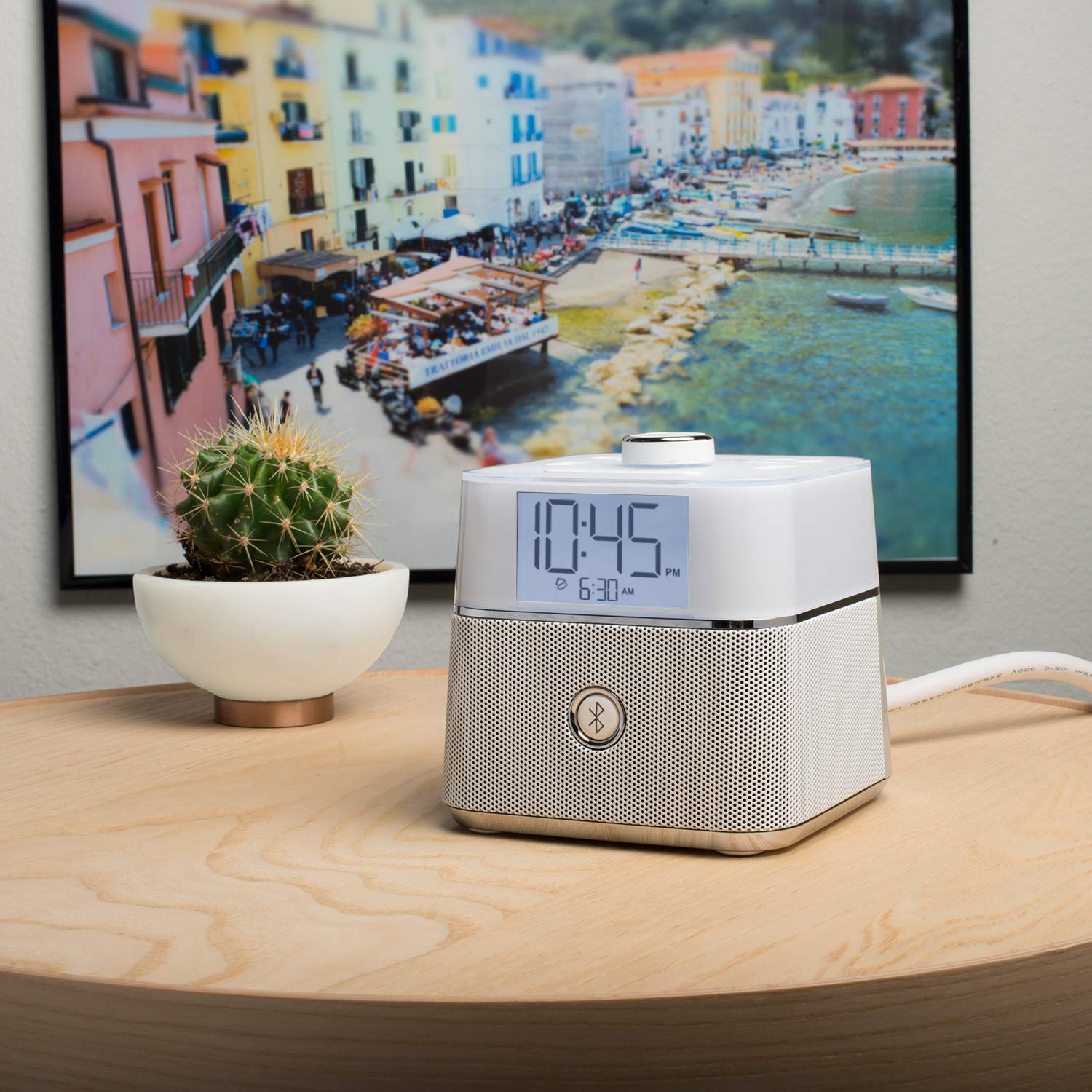Brandstand | CubieBlue | User Friendly & Convenient Alarm Clock Charger | 2 USB Ports | 2 Tamper Resistant Sockets | Brandstand Bluetooth Speaker