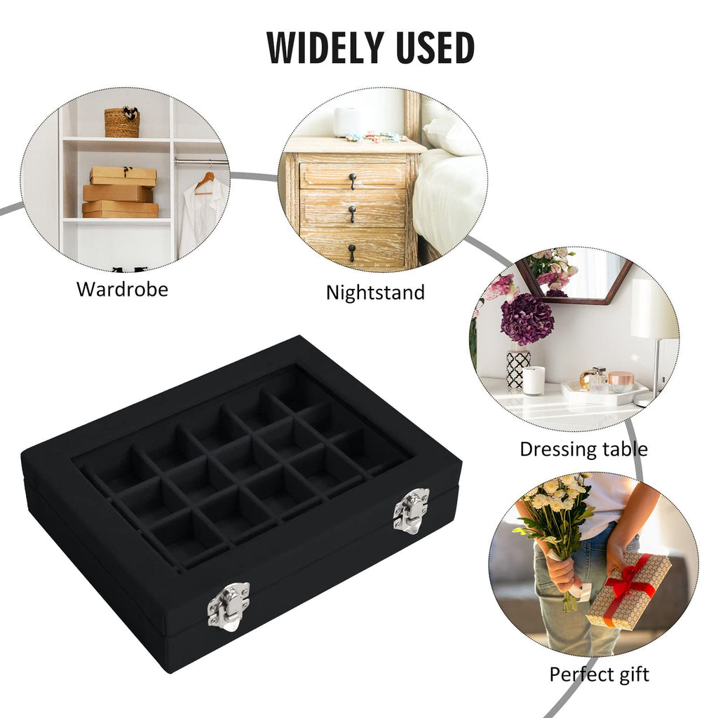 Vicoter Velvet Jewelry Box 24 Grid Jewelry Ring Display Organiser Box Tray Holder Earrings Storage Case for Girls Wife Mom Women (Beige)