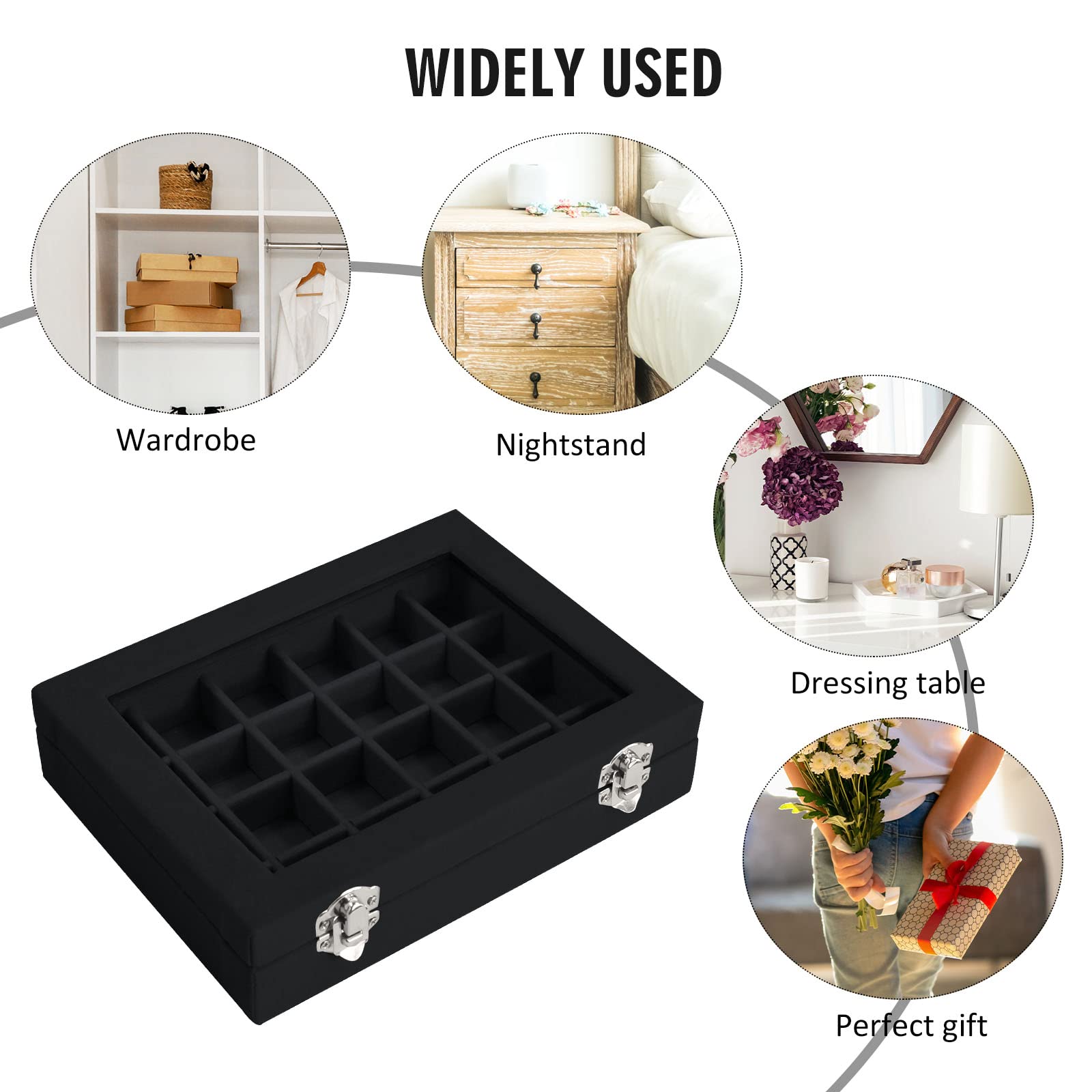 Vicoter Velvet Jewelry Box 24 Grid Jewelry Ring Display Organiser Box Tray Holder Earrings Storage Case for Girls Wife Mom Women (Beige)