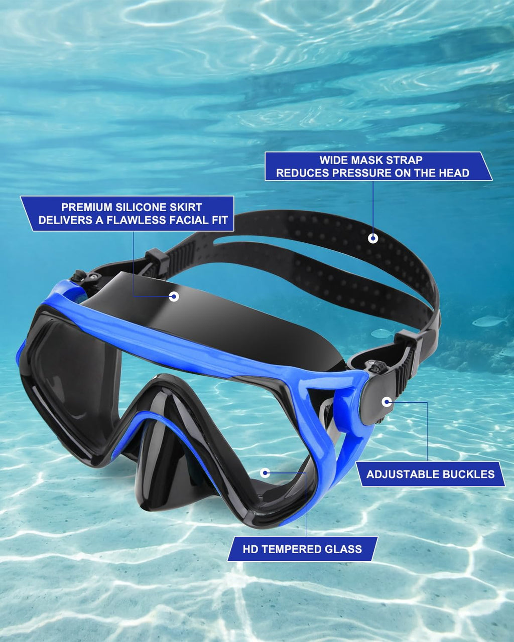Snorkeling Gear for Adults, Dry Snorkel Mask Set, Scuba Diving Snorkle mask Set Adult, Panoramic Wide View Anti-Fog Dive mask, Swimming Diving Snorkeling Packages
