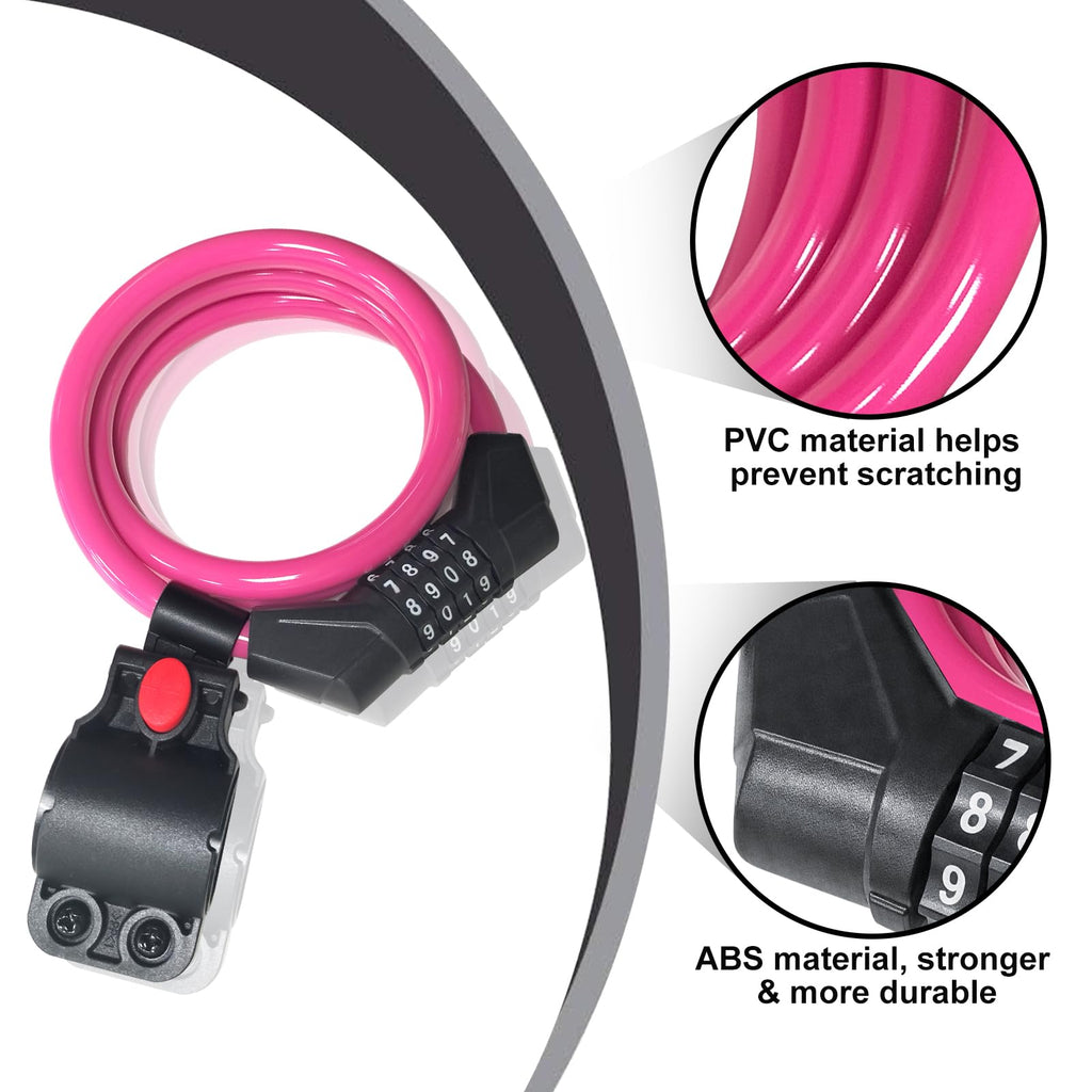 NDakter Bike Lock Cable,High Security 4 Digit Resettable Bike Lock Combination Coiling Bicycle Lock with Mounting Bracket,3/6FT Anti-Theft Cable for Bicycle,Scooter,Ebikes,Door,2/5 Inch Diameter(10mm)