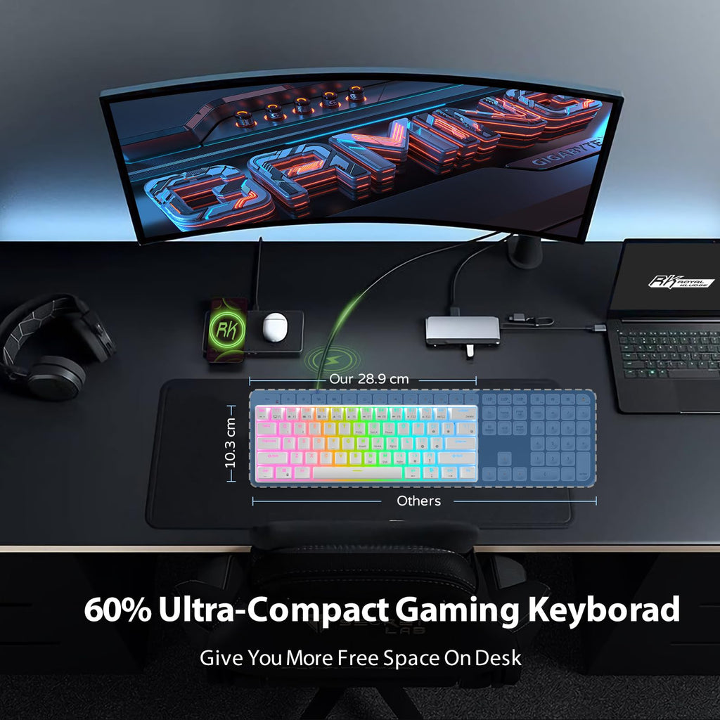 RK ROYAL KLUDGE RK61 Wired 60% Mechanical Gaming Keyboard Programmable QMK/VIA RGB Backlit 61 Keys Ultra-Compact Hot Swappable Brown Switch Black