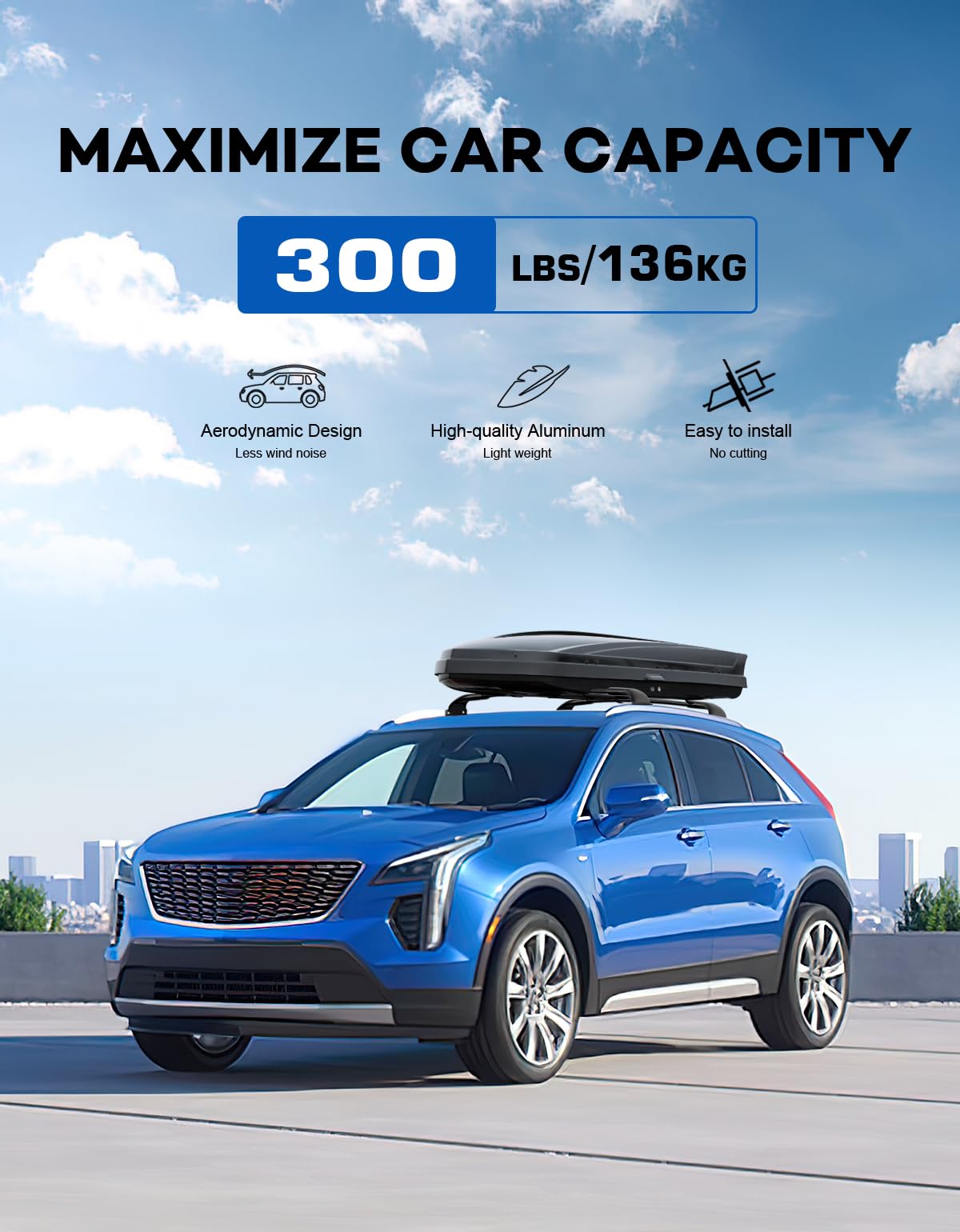 Wonderdriver Roof Rack Cross Bars 300lbs Compatible with Cadillac XT4 2019-2025,Heavy Duty All-Metal Aluminum Roof Rails Crossbars Cargo Canoe Black Rooftop Cargo Carrier Luggage.