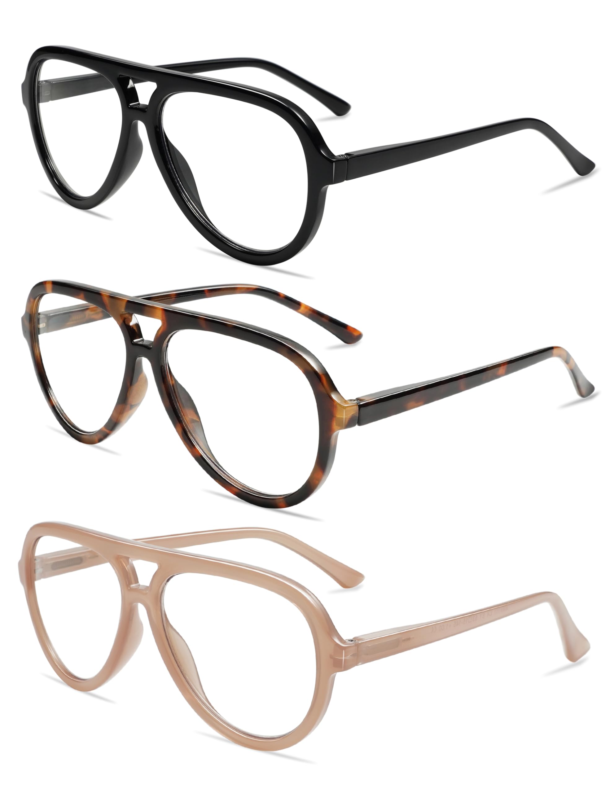 AMOMOMA 3 Pack Retro Oversized Aviator Reading Glasses for Women Men,Classic Large Reader Blue Light Computer Frame AM6111