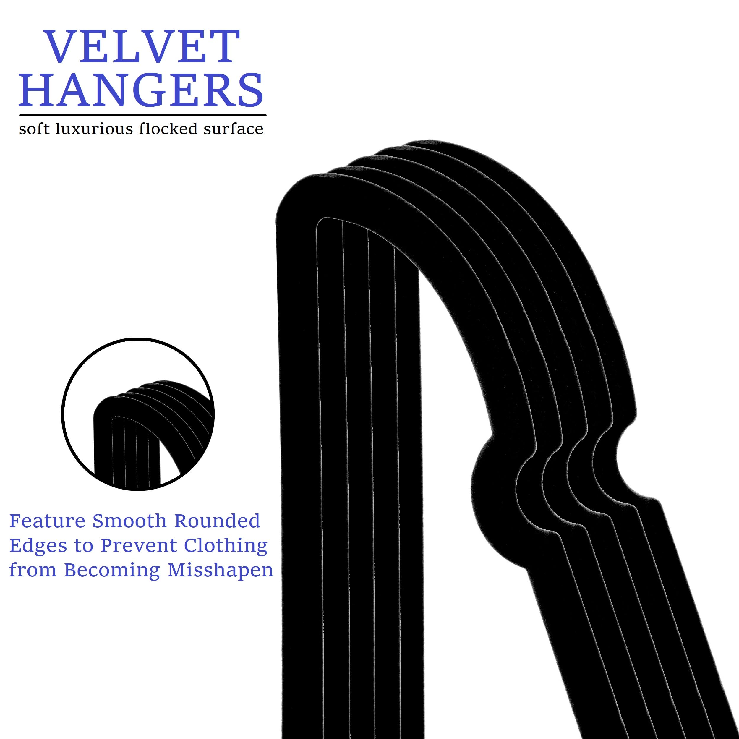 Velvet Hangers 20 Pack,16 Inch Non Slip Adult Heart Hanger (Black) | 360° Swivel Hooks, Cascade Design, Space Saving