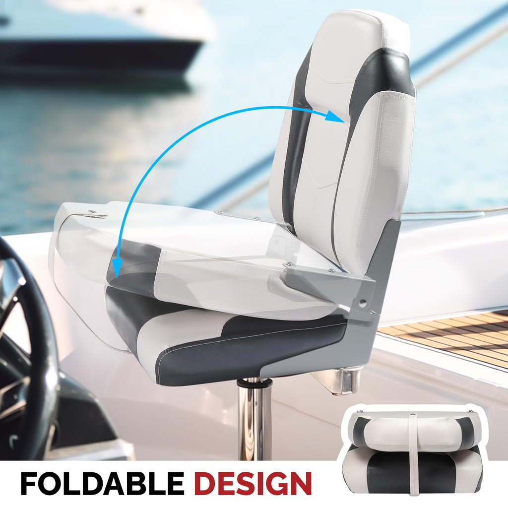 PEXMOR Boat Seats, Low/High Back, Folding, Waterproof, Captain Seat, 2 Packs (High Back-Blue & White)