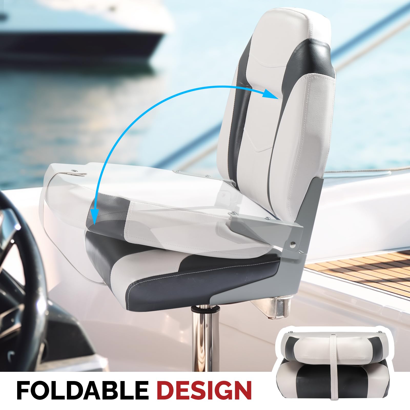 PEXMOR Boat Seats, Low/High Back, Folding, Waterproof, Captain Seat, 2 Packs (High Back-Blue & White)