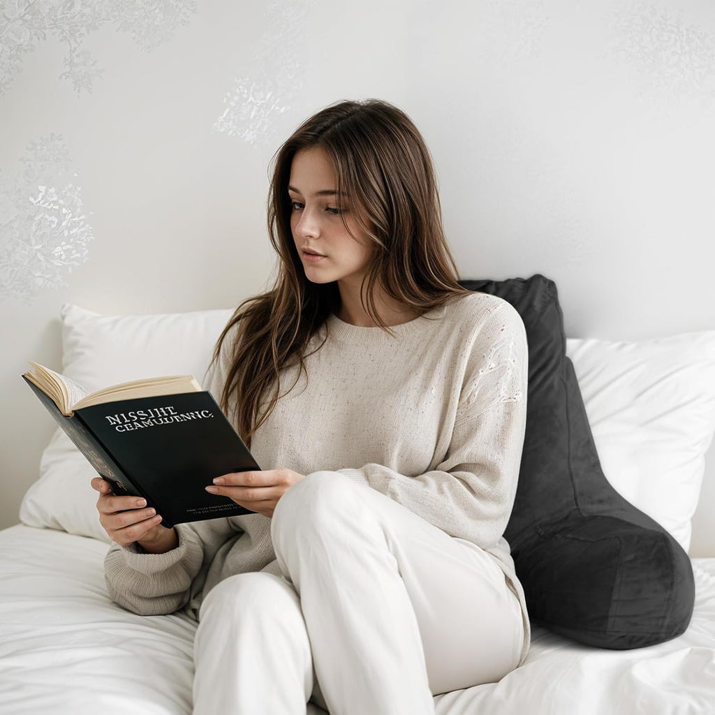OAISZ Reading Pillow for Sitting in Bed Adult, Reading Pillow with Shredded Memory Foam, Bed Pillow with Washable Cover, Back Pillow Sitting Up with Extend Arms, Beige, X-Large