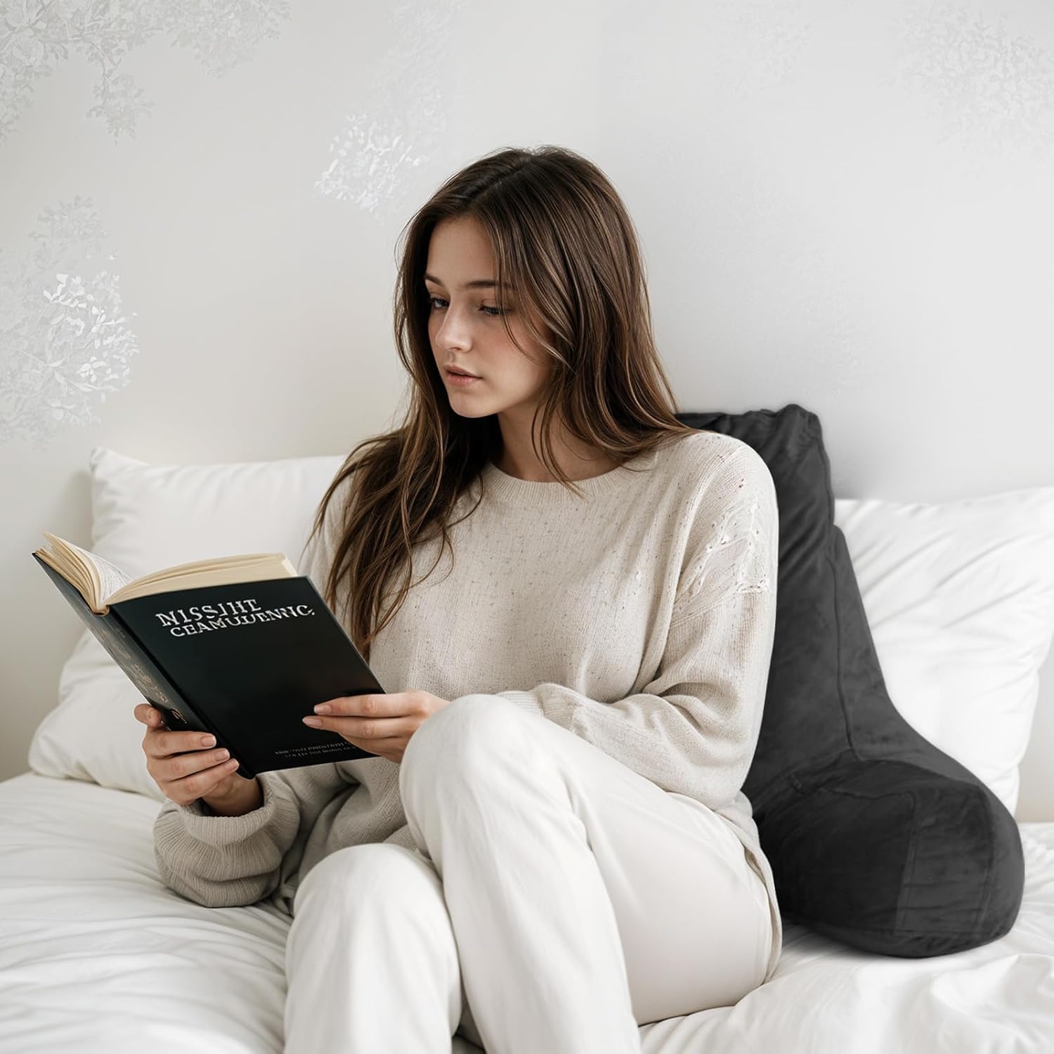 OAISZ Reading Pillow for Sitting in Bed Adult, Reading Pillow with Shredded Memory Foam, Bed Pillow with Washable Cover, Back Pillow Sitting Up with Extend Arms, Beige, X-Large