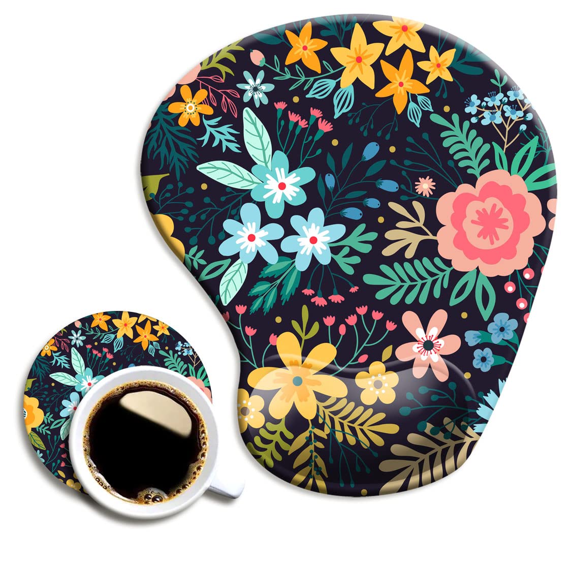 DOOKE Ergonomic Mouse Pad with Wrist Support and Coaster,Mouse Pads with Non-Slip PU Base for Home Office Working Studying Easy Typing & Pain Relief Aesthetic Art